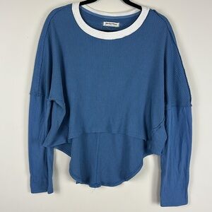 We The‎ Free Waffle Knit High Low Cropped Crew Top Blue Size XS
